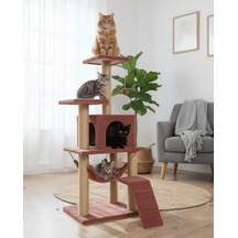 Reyo Pet B-07 Hamaklı Yuvalı Lüx Kedi Tırmalama Oyun Evi Gül Kurusu