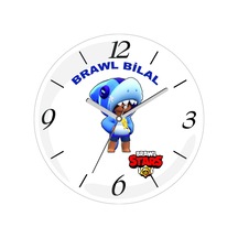 Kişiye Özel Brawl Stars Logo Leon Çap 30cm Sessiz Akar Bombeli Gerçek Cam Duvar Saati Çok Renkli