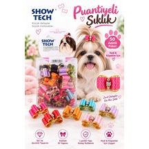 Showtech Fancy Polka Dot Puantiyeli Lastikli Kedi Köpek Tokası 50 Adetli Paket