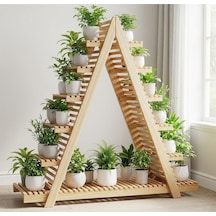 150x150 Cm Dev Boy Masif Ahşap A Formlu Çiçeklik Standı - 11 Bölmeli Bahçe Balkon Saksı Rafı Bej