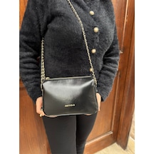 Just Polo Kadın Zincir Askılı Günlük Ve Özel Kullanıma Uygun Şık Tasarımlı Omuz & Çapraz Çanta Shoulder Bag Rugan Siyah