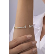 Gümüş Pazarım Zirkon Taşlı Tek Sıra Altın Kaplama Kadın Çelik Kelepçe Bielklik Renkli