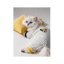 Spotty Sunny Minny Kedi Uyku Seti Siyah Beyaz Puantiyeli Penye Kedi Tulumu Ve Mini Yastık
