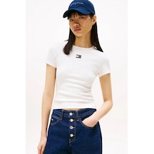 Tommy Hilfiger Tjw Slım Badge Rıb Tee Kadın Beyaz T-shirt Dw0dw17881ybl BEYAZ