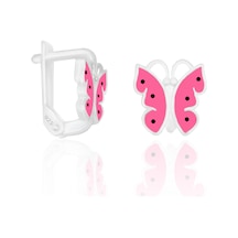 Gümüş Çocuk Küpe Pembe Mineli Kelebek Küpe St097