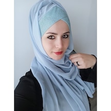 Kadın Tesettür Tek Bantlı Simli Hazır Trend Şal Bebe Mavisi Bebek Mavisi
