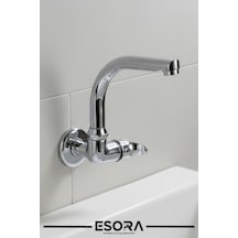 Duvardan Tek Su Çıkışlı Balık Sırtı Oynar Borulu Lavabo Musluk Bataryası Çeşmesi Krom