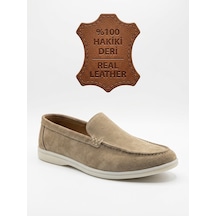 BOA Ba0252 İçi Dışı Hakiki Deri Erkek Krem Süet Casual Loafer Termo Taban Ayakkabı