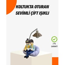 Sevgiliye Özel Çift Figürlü Led Masa Lambası Okuyan Çift Tasarım Mor