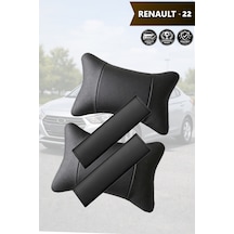 Renault 22 Uyumlu Lüks Siyah Deri Yastık Deri Kemer Koruyucu Set