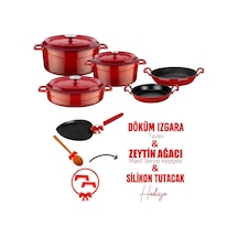 Lava Döküm Çeyiz Seti - Sağlıklı Ve Uzun Ömürlü Mutfak Seti Kırmızı
