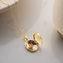 Vaoov 925 Ayar Gümüş Fotoğraflık Oval Kapaklı Açılır Kapanır Kolye Gold