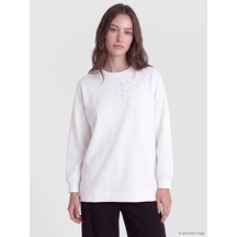Lcw Modest Beyaz Nakışlı Soft Touch Kadın Sweatshirt Tunik