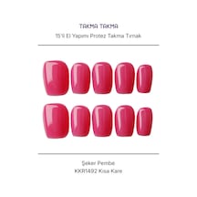 15'li Pembe Kısa Kare Kkr1492 Tekrar Kullanılabilir El Yapımı Protez Takma Tırnak Xs