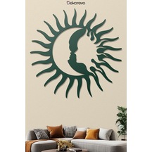 Ay Ve Güneş Metal Duvar Tablosu - Yosun Yeşili - 48 X 50 Cm Yeşil
