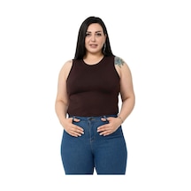 Disentis Büyük Beden Bisiklet Yaka Kolsuz Crop Viskon Kahverengi Body-kahverengi Kahverengi