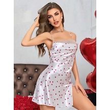 Kadın Beyaz Fuşya Kalp Desenli Saten Gecelik 2219 Beden / Renk: L/xl / Beyaz Diğer