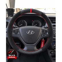 Hyundai İ20 Active Dikme Direksiyon Kılıfı Alcantara Süet Mat Karbon Kırmızı Yüzük Ve Dikiş 2015-2020
