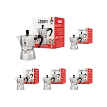 Moka Express: 2 Cups Ocak Üstü Espresso Pişirici - 90ml - Gümüş Renk - Alüminyum Gövde - Patentli Güvenlik Valfi - Tüm Ocak Türleri İçin Uygundur İndüksiyon Hariç 5li Paket