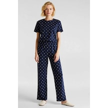 Benerly Kadın Bisiklet Yaka Standart Kol Regular Kalıp Pijama Takımı Fonk lacivert