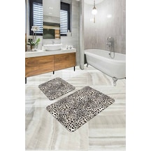 Bej Leopar Desenli Banyo Halısı Klozet Paspas Seti Bs324n11