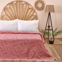 Soft Geometrik Desenli Çift Kişilik Yatak Örtüsü - Kırmızı - 225x250 Cm Renkli