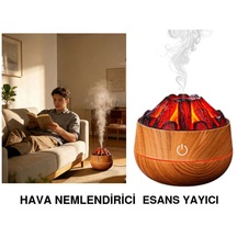 Şömine Tasarımlı Usb Lı Led Aydınlatmalı Hava Nemlendirici,aromaterapik Hava Difüzörü,buhurdanlık,,sis Spreyli Gece Lambası, 300 Ml 10x10x10,3cm Açık Kahverengi