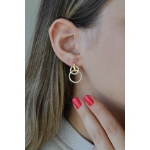 Altın Kaplamalı 925 Ayar Gümüş Tasarım Hareketli Halkalar Küpe - 12104602 Altın