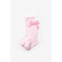 Le Mabelle Pembe Kadife Fiyonklu Kız Çocuk Çorap Pembe