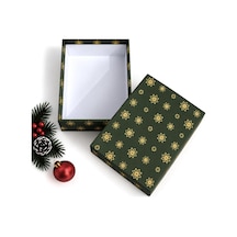 Yılbaşı Hediye Kutusu 28x20x8 Cm Noel Temalı Kapaklı Hediye Kutusu Dayanıklı Karton, Varak Detaylı Yeni Yıl Hediye Paketi Kutusu Model 1 ---