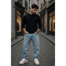 Baggy Buz Mavi Renk Rahat Kesim Erkek Jeans Pantolon-1794 Buz Mavisi