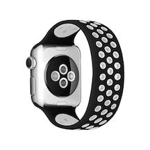 Apple Watch 38mm Uyumlu Ayarlı Delikli Silikon Kordon - Siyah-beyaz