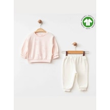 Zekids Kız Bebek Yıldız Tavşan Baskılı Organik Eşofman Takım-15475 Pudra