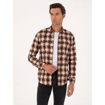 Cacharel Kiremit Slim Fit %100 Pamuk Desenli Gömlek Kırmızı
