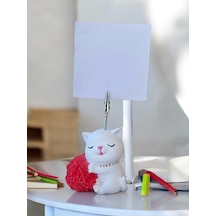 Kırmızı Yumak Tutan Oturan Kawaii Kedi Temalı Not Tutacağı Fotoğraf Tutacak Tutucu Ofis Hediyelik Kırmızı