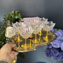 6'lı Gold Ayaklı Lotus Çiçeği Kahve Yanı Cam Lokumluk-gold Ayaklı Lotus Lokumluk Altın - Şeffaf