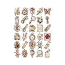 30 Adet Vintage Botanik Doğa Sticker Seti - Ajanda Scrapbook Defter İçin Çok Renkli