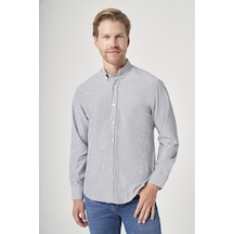 İmza Gri Düğmeli Yaka Uzun Kol Cepsiz Slim Fit Pamuklu Gömlek 1004260205 Beyaz - Siyah