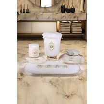 Shems Krem 6'lı Çeyizlik Dantelli Banyo Paspası Sepet Seti Krem
