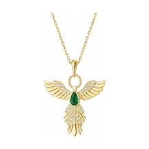 Gümüş Anka Kuşu Figürlü Gold Kadın Kolye Renkli