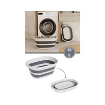 38 Litre Büyük Katlanır Sepet, Geniş Hacimli Akordiyon Çamaşır Selesi Oyuncak Kutusu Organizer 38lt Beyaz - Gri