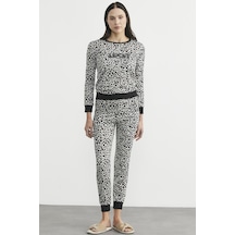 Sementa Leopar Desenli Pijama Takım - Ekru Ekru