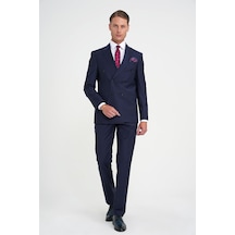 Efor Slim Fit Çift Yırtmaç Çizgili Kruvaze Klasik Lacivert Takım Elbise Tk 925 Lacivert