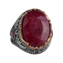 Gerçek Doğal Taş Yüzük - El Yapımı 925 Ayar Gümüş Yüzük - El Yapımı Yüzük Yakut Gümüş