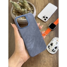 Apple iPhone 13 Pro Max Uyumlu Kadife Yüzeyli Magsafe Uyumlu Premium Kılıf Soocase691 Koyu Mavi