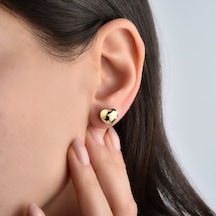 14 Ayar Altın Kaplama Minimal Desenli Kalp Gümüş Küpe - E00286 Gold