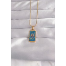 316l Çelik Gold Renk Mavi Mineli El Figür Tarot Kolye Karışık Renk