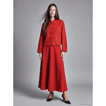 Lcw Modest Kırmızı Beli Fermuarlı Kloş Etek