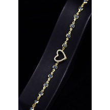 Papatya Silver 925 Ayar Gümüş Gold Kaplama Kalp Montür Cam Göz Nazar Bileklik