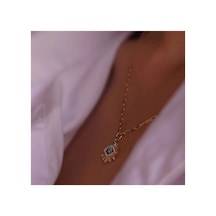 Lunarie Göz Figürlü Nazar Vintage Kolye 14k Gold Çerçeve Işınsal Altın